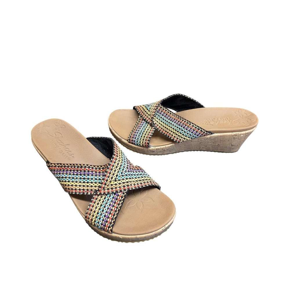 Skechers Sandals Women 10 Multicolor Wedge Slide Luxe Foam Comfort SN 38554